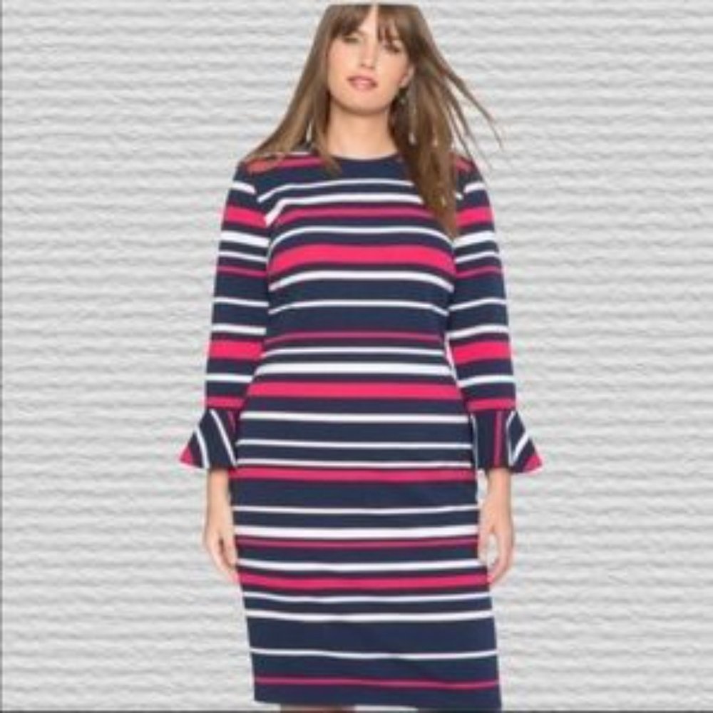 Eloquii Navy and Pink Striped Dress